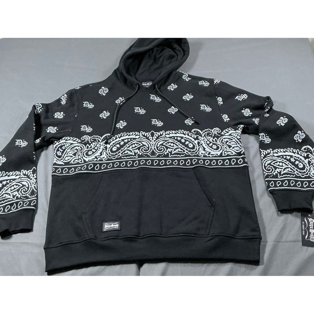 Dogg Supply Snoop Dogg Mens Black Paisley Bandana Print Hoodie‎ Sweatshirt Large
